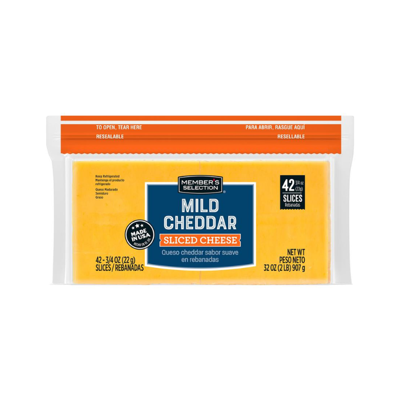 Queso Cheddar Sabor Suave Rebanado Member's Selection 42uds 2lb